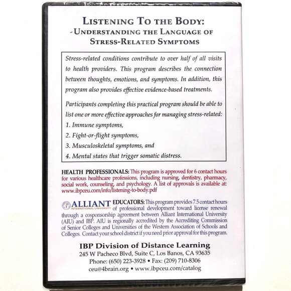Institute for Brain Potential DVD Listening To Body Stress Symptoms Bill Sieber - Picture 2 of 2